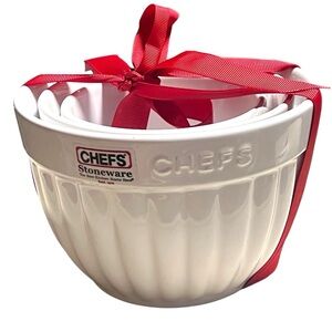Chefs Stoneware Nesting Mixing Bowl Gift Set Small New White Kitchen Cooking